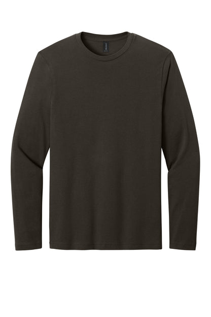 Front View of Dark Chocolate Gildan Softstyle Long Sleeve T-Shirt. 64400 plain