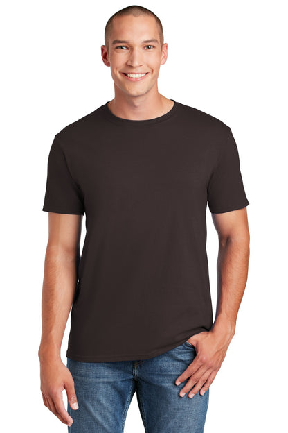 Front View of Dark Chocolate Gildan Softstyle T-Shirt. 64000 plain