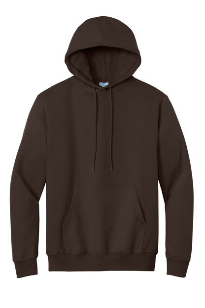 Front View of Dark Chocolate Port & Co Tall Essential Fleece Pullover Hooded Sweatshirt. PC90HT plain