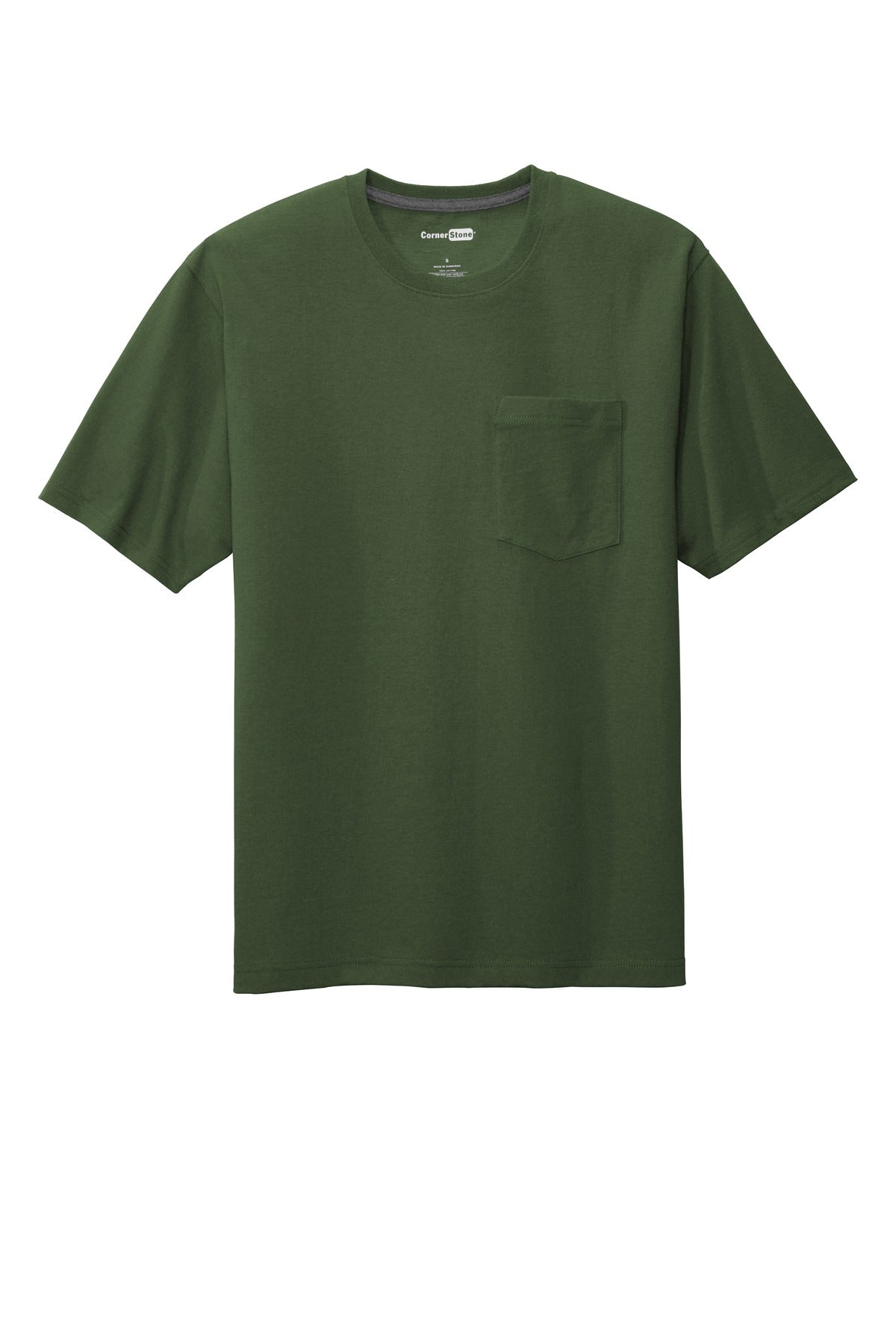 Front View of Dark Green CornerStone Workwear Pocket Tee CS430 plain
