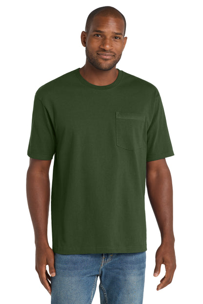 Front View of Dark Green CornerStone Workwear Pocket Tee CS430 plain