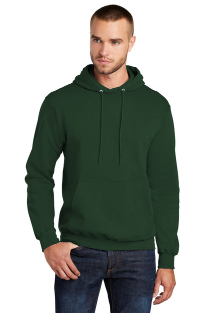 Front View of Dark Green Port & Co Core Fleece Pullover Hooded Sweatshirt. PC78H plain