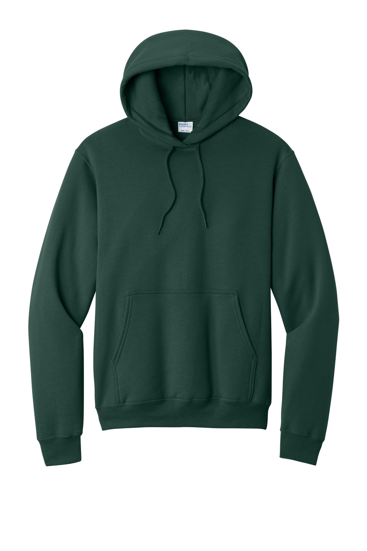 Front View of Dark Green Port & Co Core Fleece Pullover Hooded Sweatshirt. PC78H plain