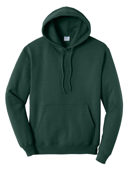Front View of Dark Green Port & Co Core Fleece Pullover Hooded Sweatshirt. PC78H