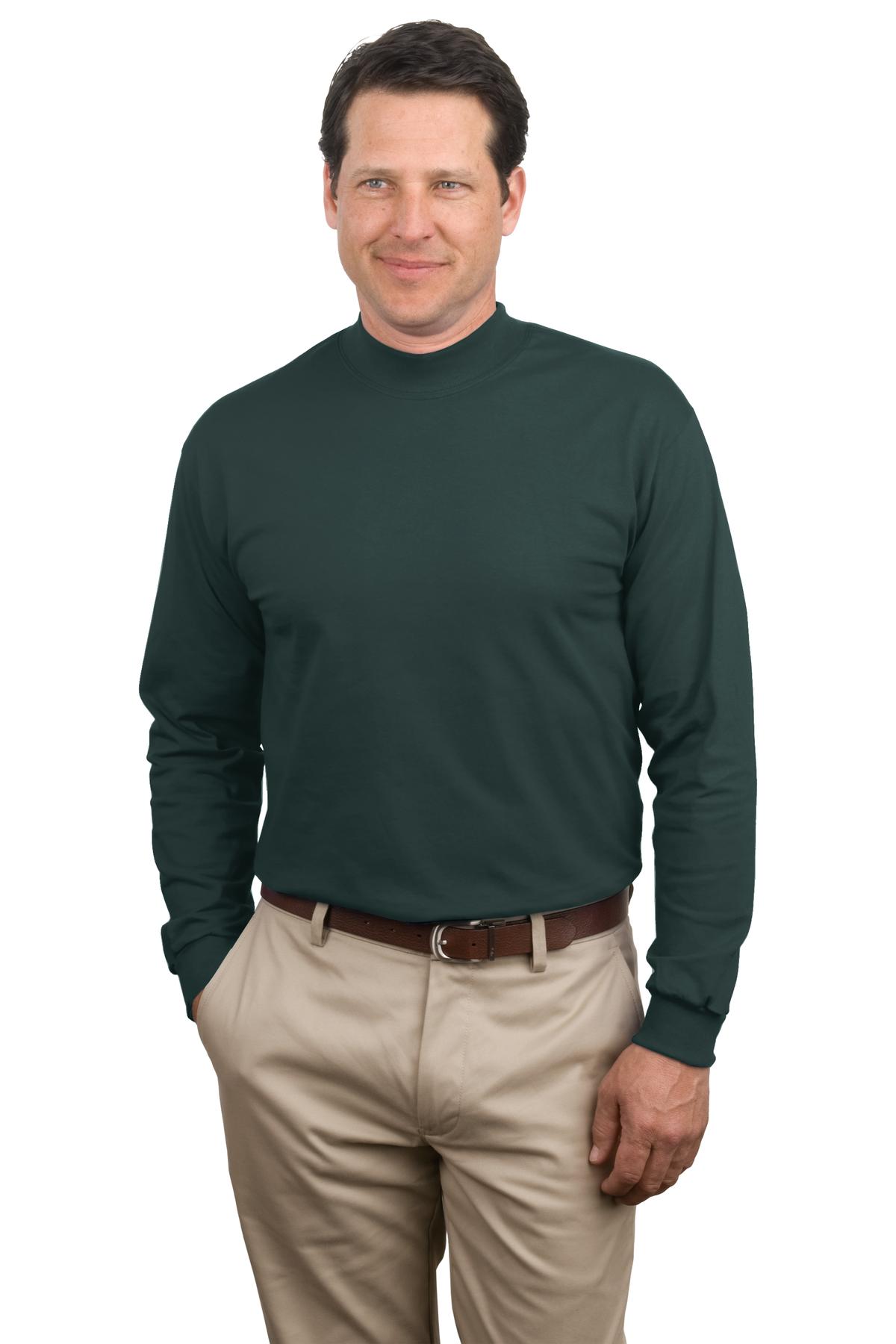 Front View of Dark Green Port & Co Essential Mock Turtleneck. PC61M plain