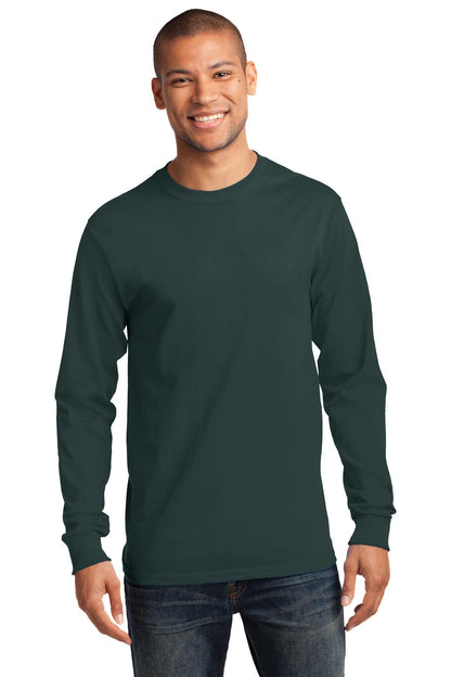 Front View of Dark Green Port & Co Long Sleeve Essential Tee. PC61LS plain