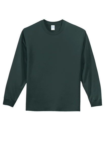 Front View of Dark Green Port & Co Long Sleeve Essential Tee. PC61LS plain