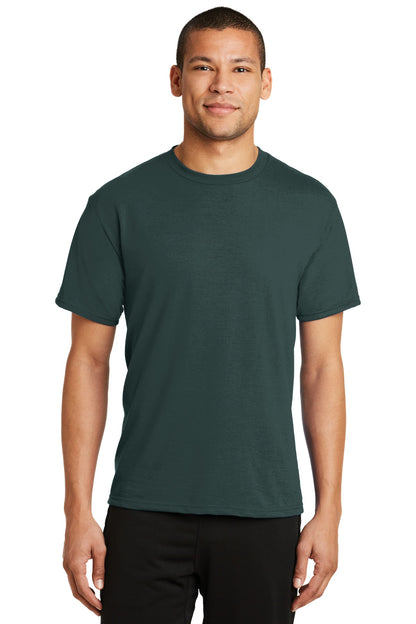Front View of Dark Green Port & Co Performance Blend Tee. PC381 plain