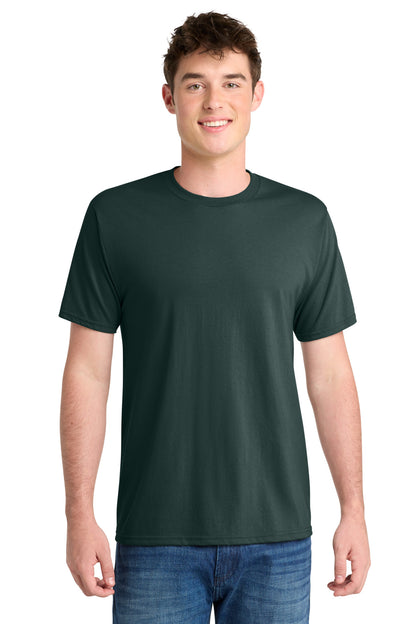 Front View of Dark Green Port & Co Performance Blend Tee. PC381 plain