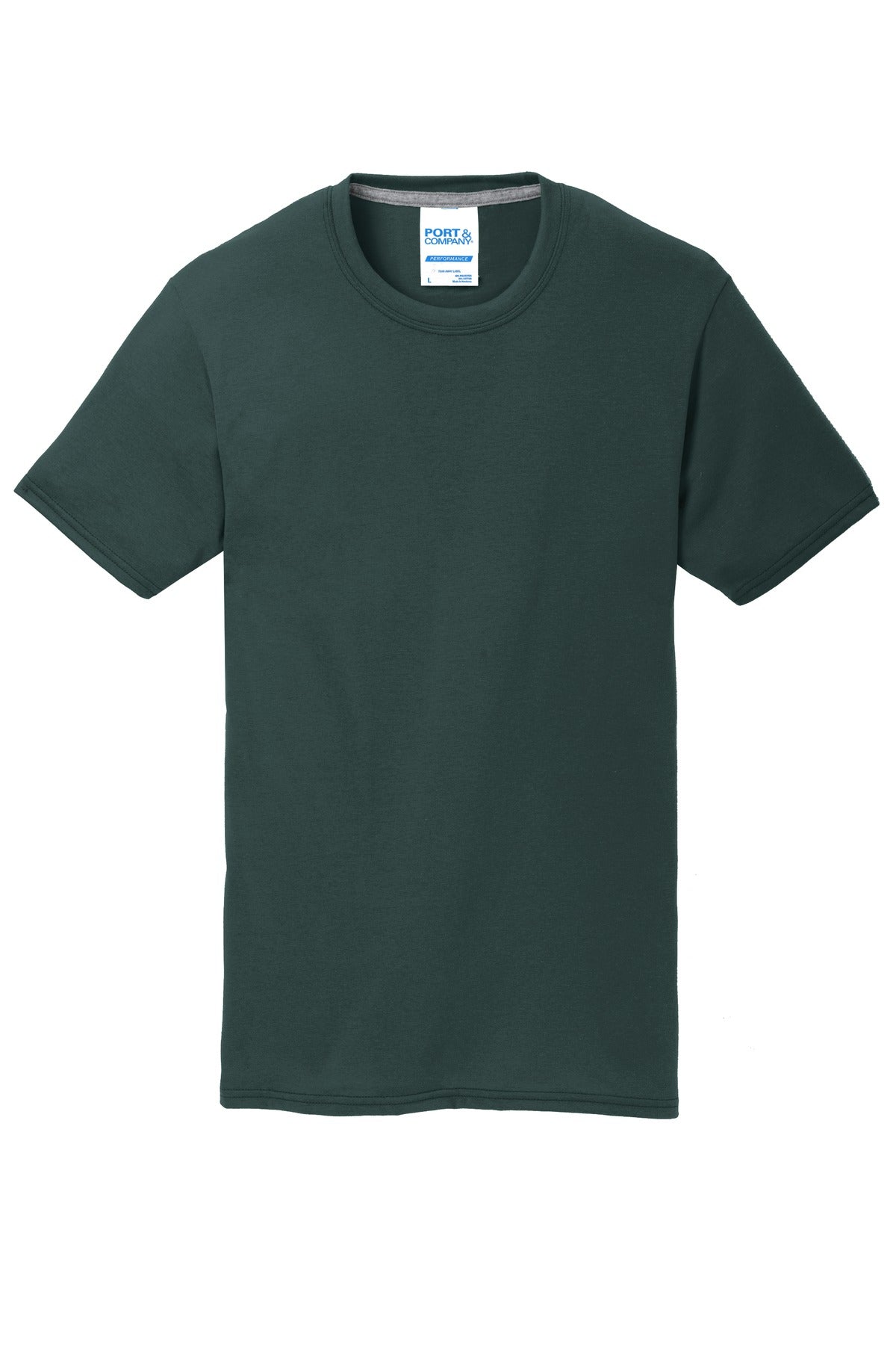 Front View of Dark Green Port & Co Performance Blend Tee. PC381 plain