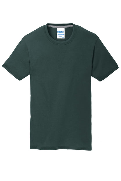 Front View of Dark Green Port & Co Performance Blend Tee. PC381 plain