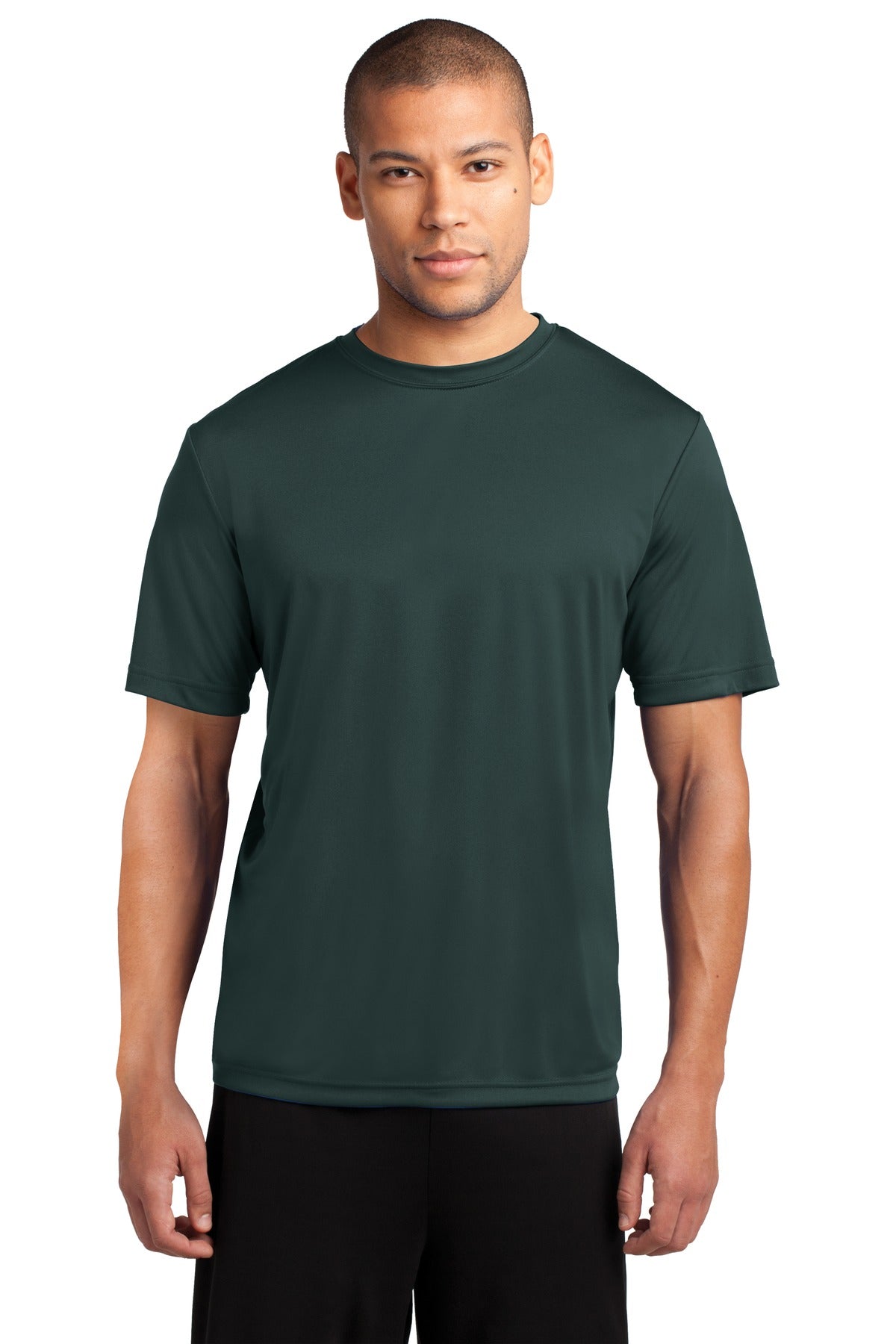 Front View of Dark Green Port & Co Performance Tee. PC380 plain