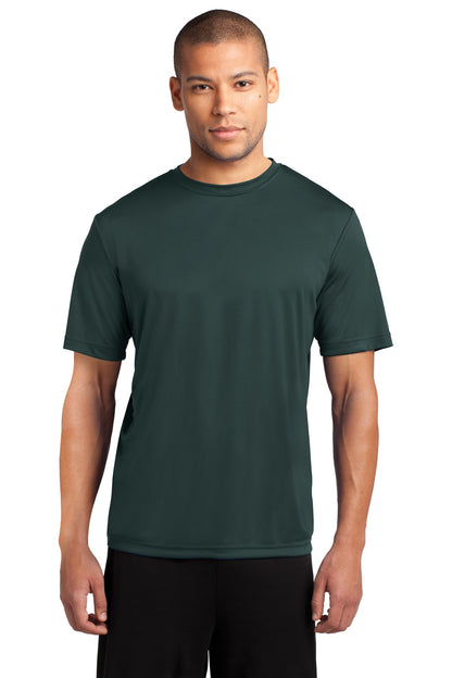 Front View of Dark Green Port & Co Performance Tee. PC380 plain