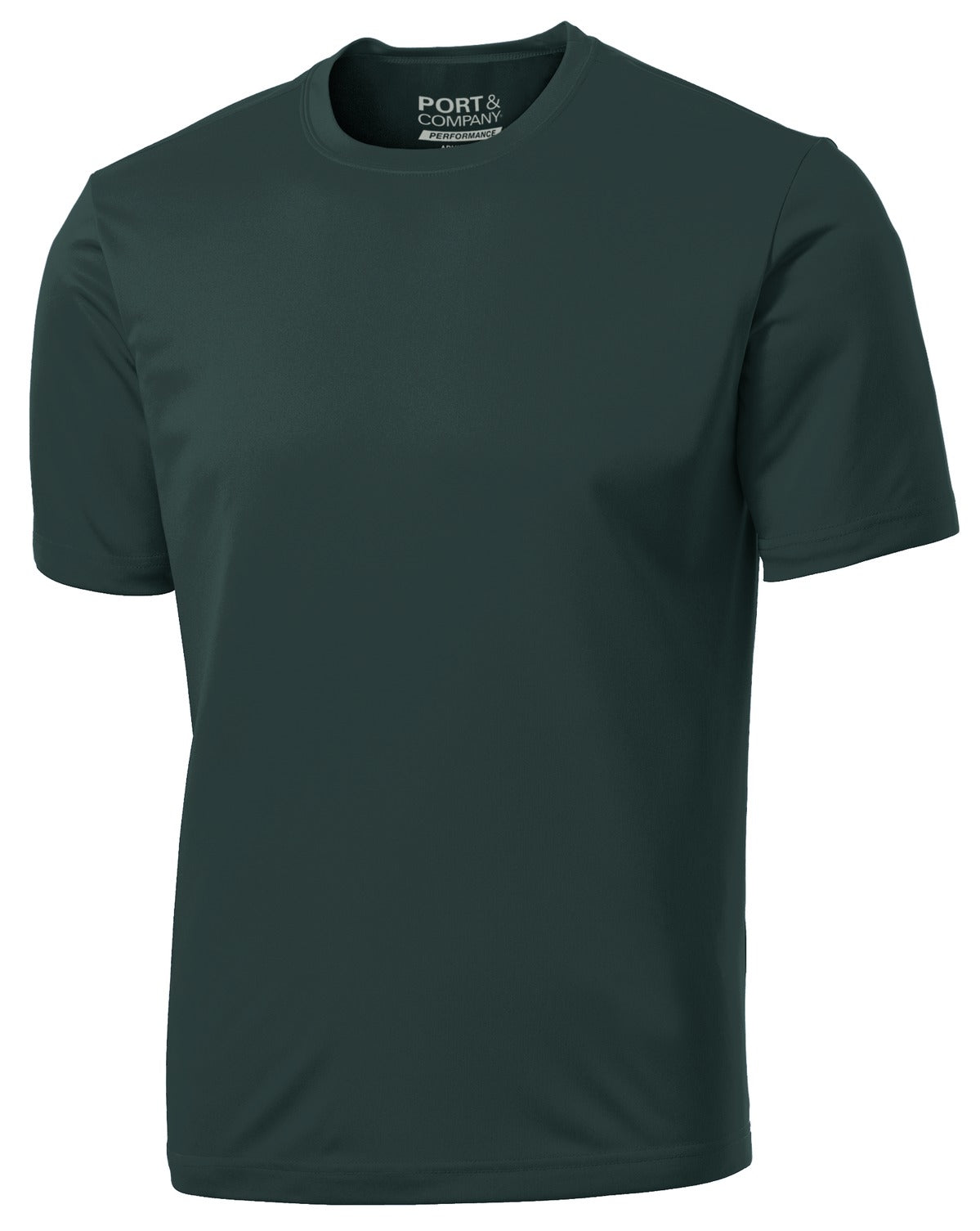 Front View of Dark Green Port & Co Performance Tee. PC380 plain