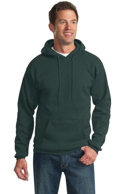 Front View of Dark Green Port & Co Tall Essential Fleece Pullover Hooded Sweatshirt. PC90HT plain
