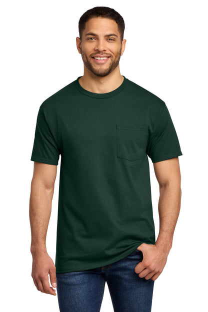 Front View of Dark Green Port & Co Tall Essential Pocket Tee. PC61PT plain