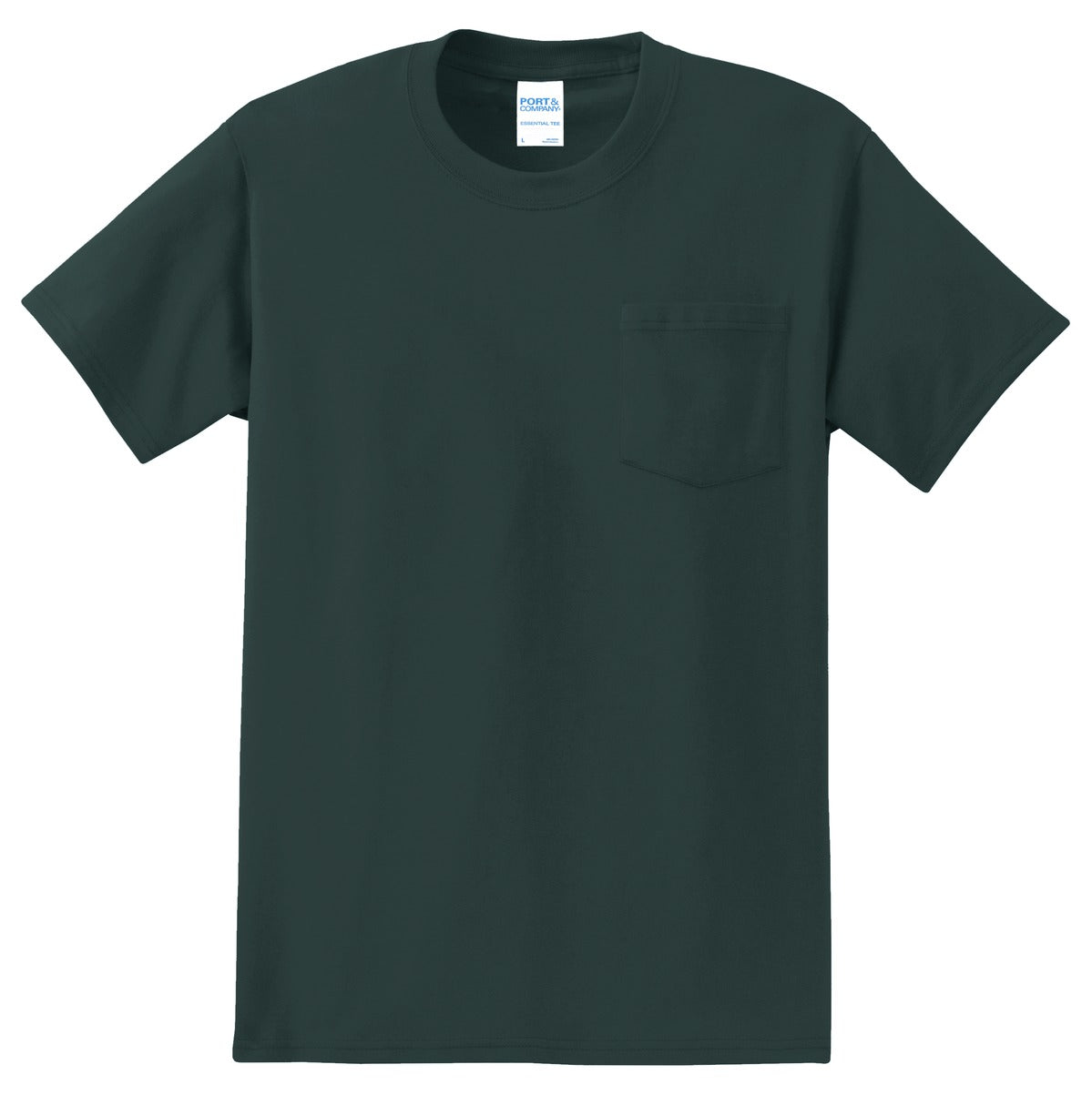 Front View of Dark Green Port & Co Tall Essential Pocket Tee. PC61PT plain