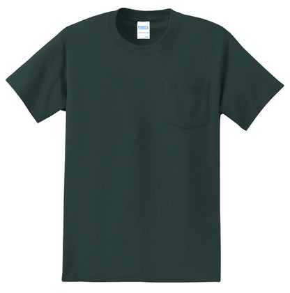 Front View of Dark Green Port & Co Tall Essential Pocket Tee. PC61PT plain