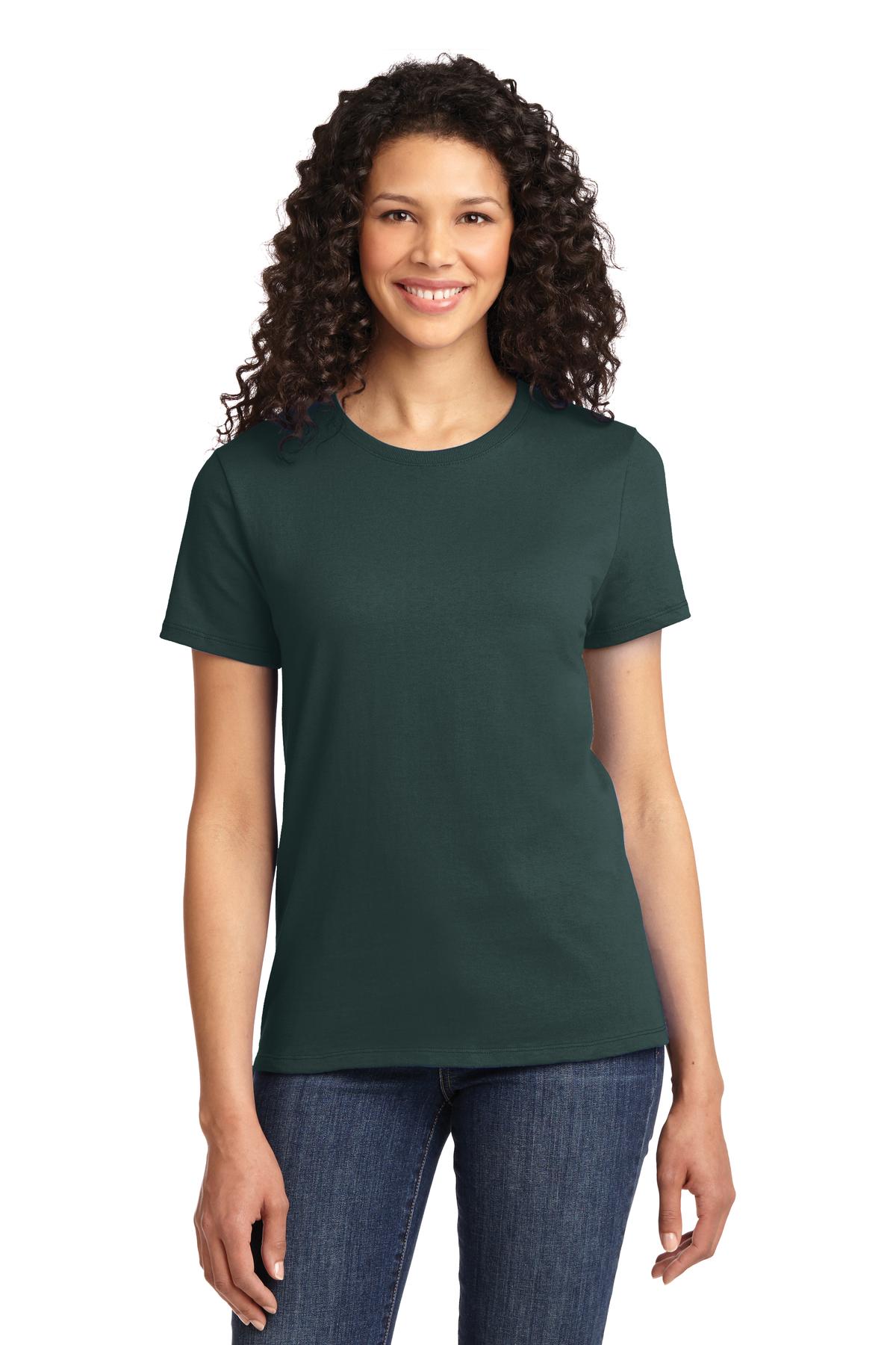 Front View of Dark Green Port & Co Women's Essential Tee. LPC61 plain