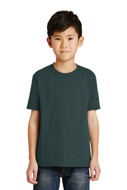 Front View of Dark Green Port & Co Youth Core Blend Tee. PC55Y plain