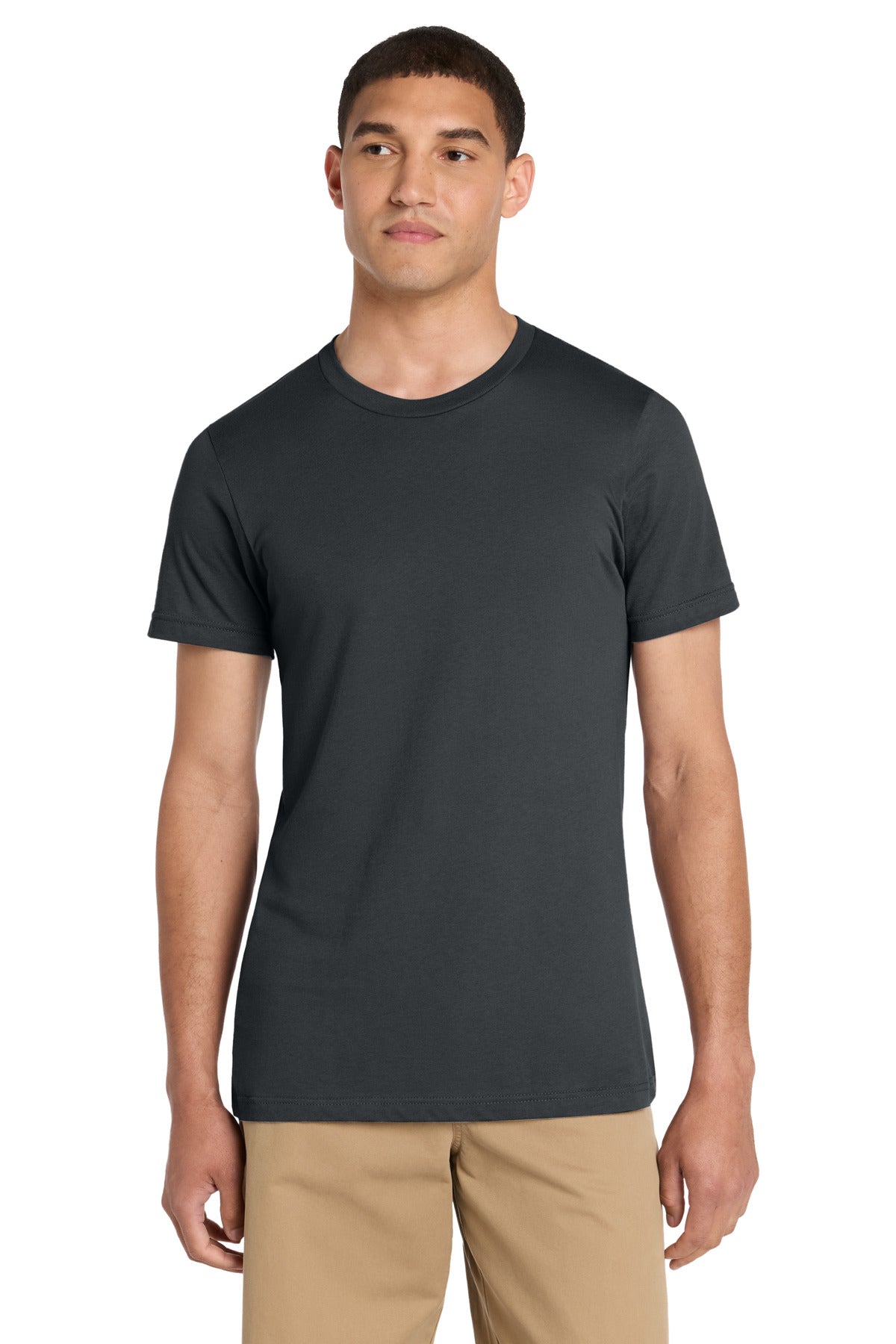 Front View of Dark Grey BELLA+CANVAS Unisex Jersey Short Sleeve Tee. BC3001 plain