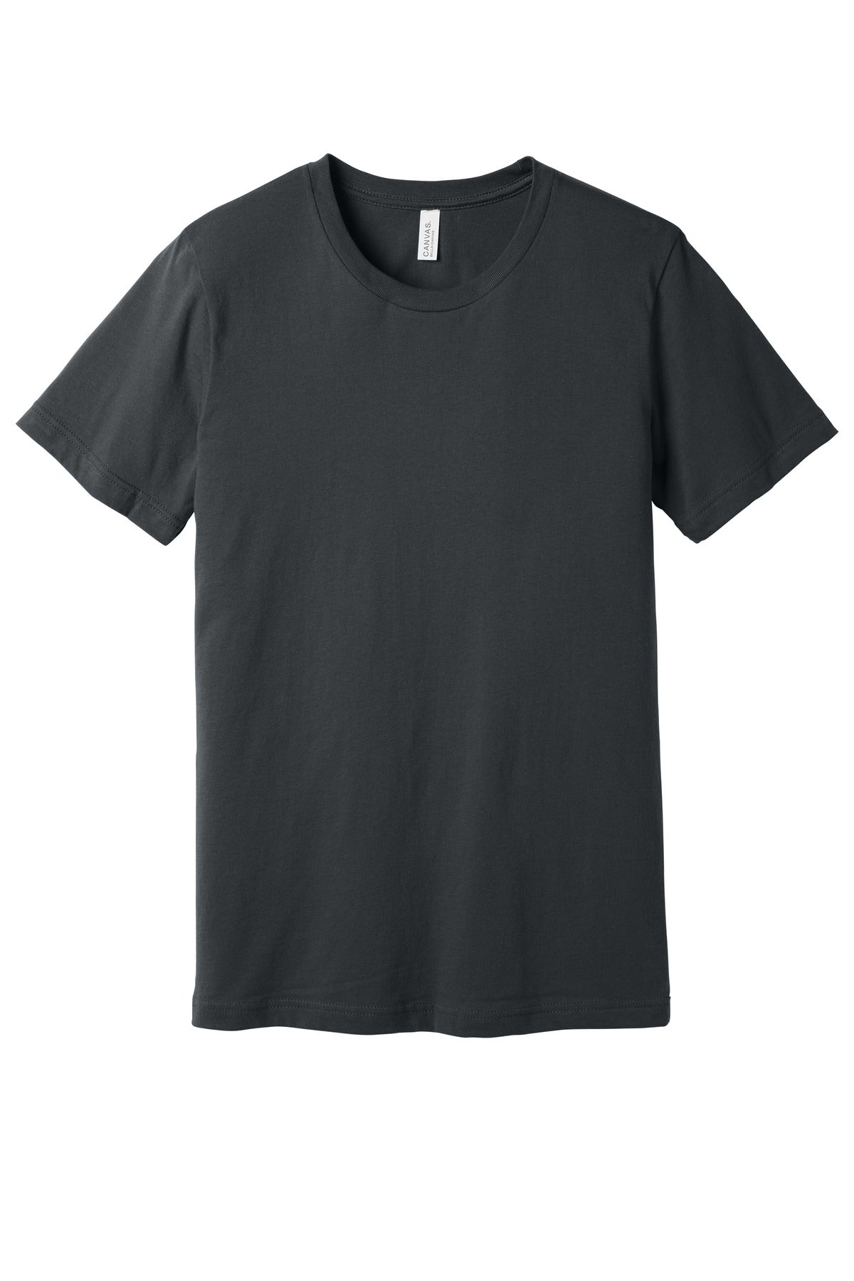 Front View of Dark Grey BELLA+CANVAS Unisex Jersey Short Sleeve Tee. BC3001 plain