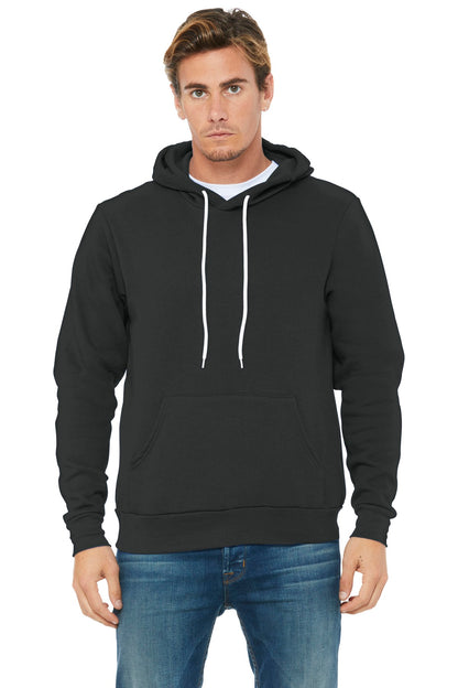 Front View of Dark Grey BELLA+CANVAS Unisex Sponge Fleece Pullover Hoodie. BC3719 plain