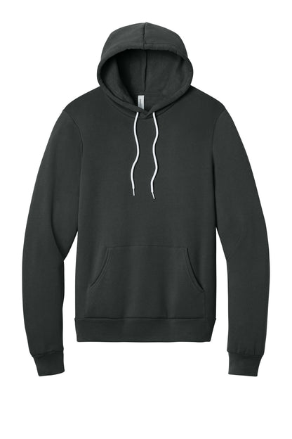 Front View of Dark Grey BELLA+CANVAS Unisex Sponge Fleece Pullover Hoodie. BC3719 plain