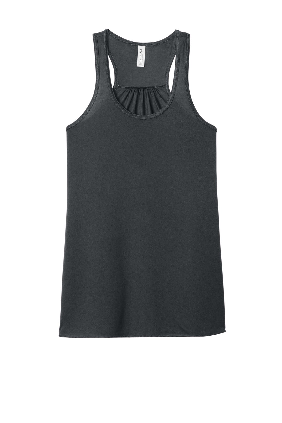 Front View of Dark Grey BELLA+CANVAS Women's Flowy Racerback Tank. BC8800 plain