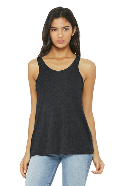 Front View of Dark Grey Ht BELLA+CANVAS Women's Flowy Racerback Tank. BC8800 plain