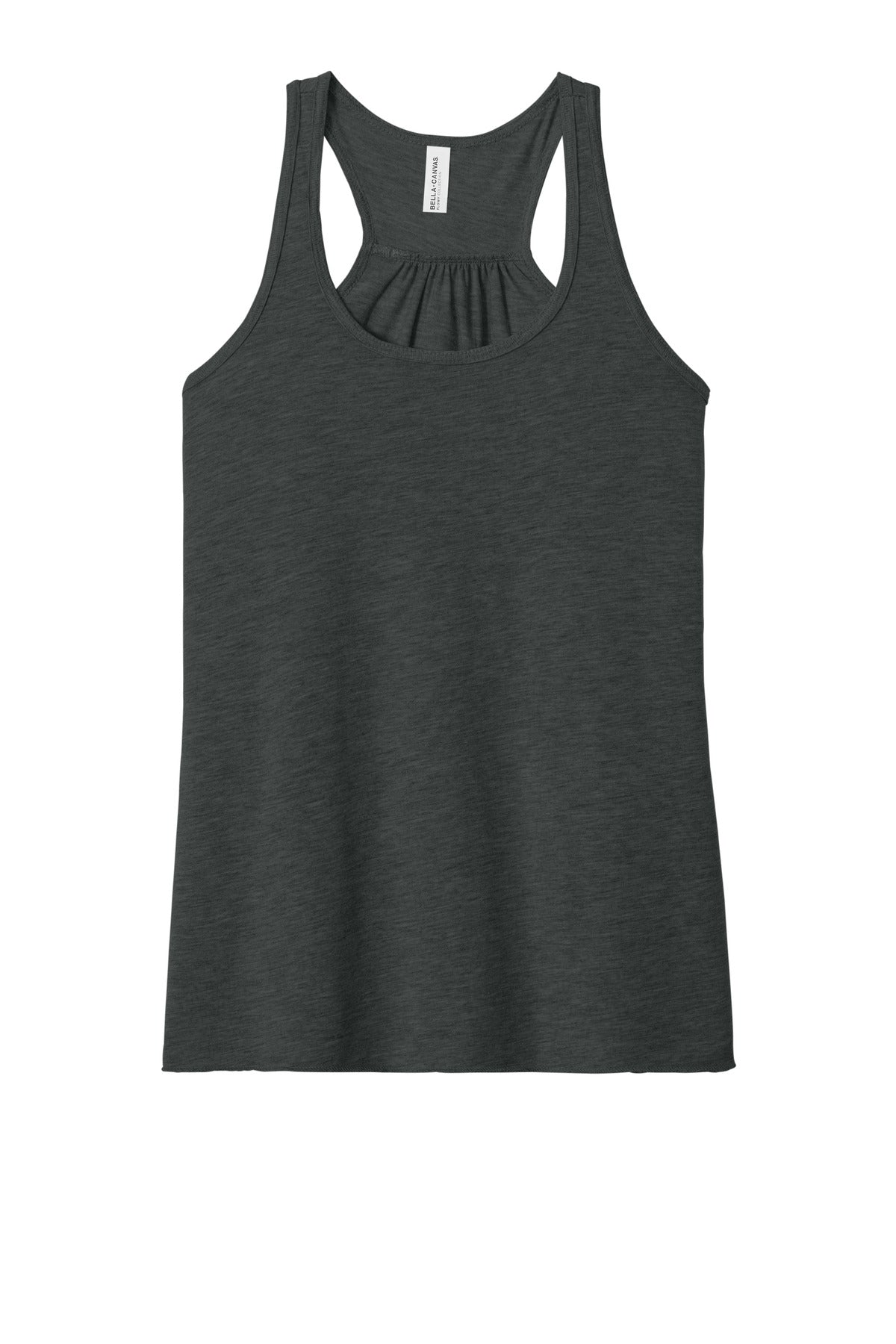 Front View of Dark Grey Ht BELLA+CANVAS Women's Flowy Racerback Tank. BC8800 plain