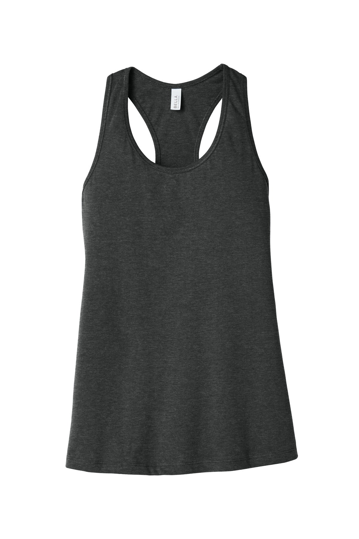 Front View of Dark Grey Ht BELLA+CANVAS Women's Jersey Racerback Tank. BC6008 plain