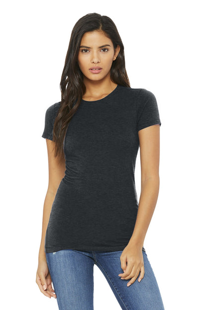 Front View of Dark Grey Ht BELLA+CANVAS Women's Slim Fit Tee. BC6004 plain