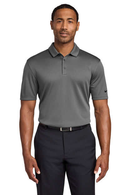 Front View of Dark Grey Nike Dri-FIT Hex Textured Polo. NKAH6266 plain
