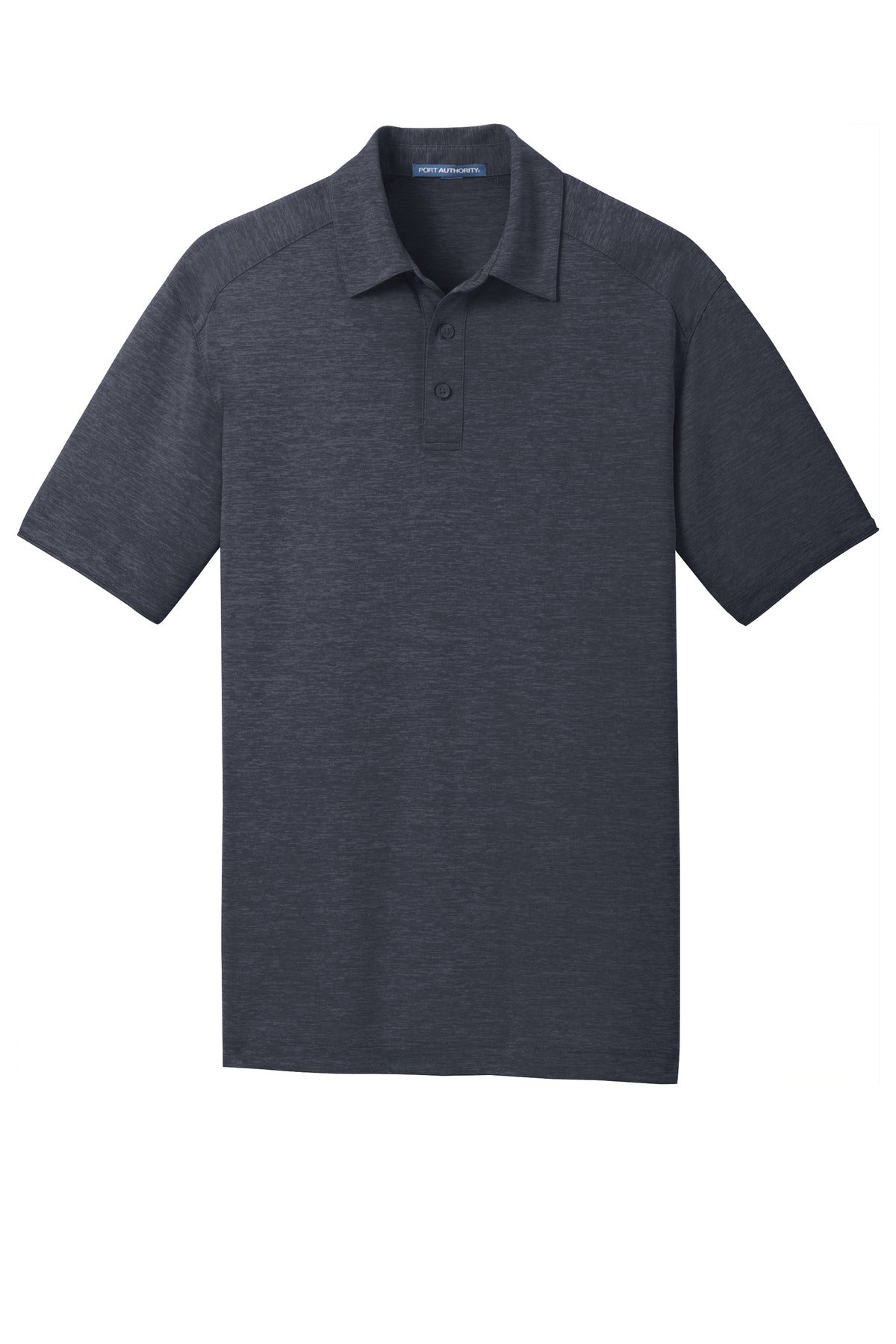 Front View of Dark Grey Port Authority Digi Heather Performance Polo. K574 plain
