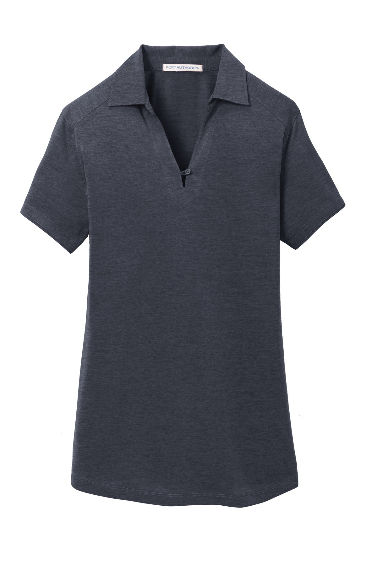 Front View of Dark Grey Port Authority Women's Digi Heather Performance Polo. L574 plain
