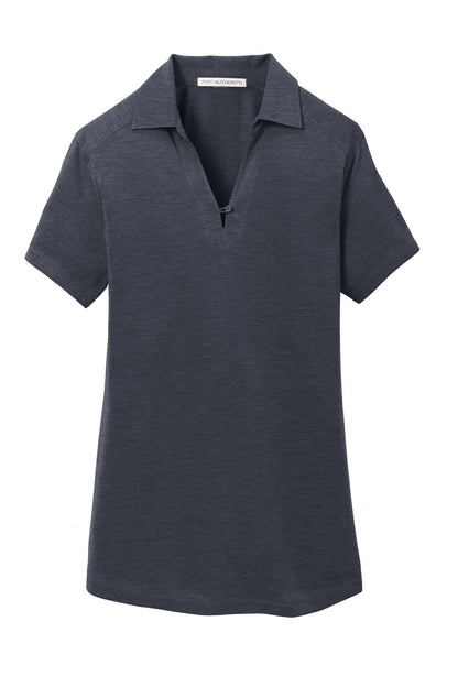 Front View of Dark Grey Port Authority Women's Digi Heather Performance Polo. L574 plain