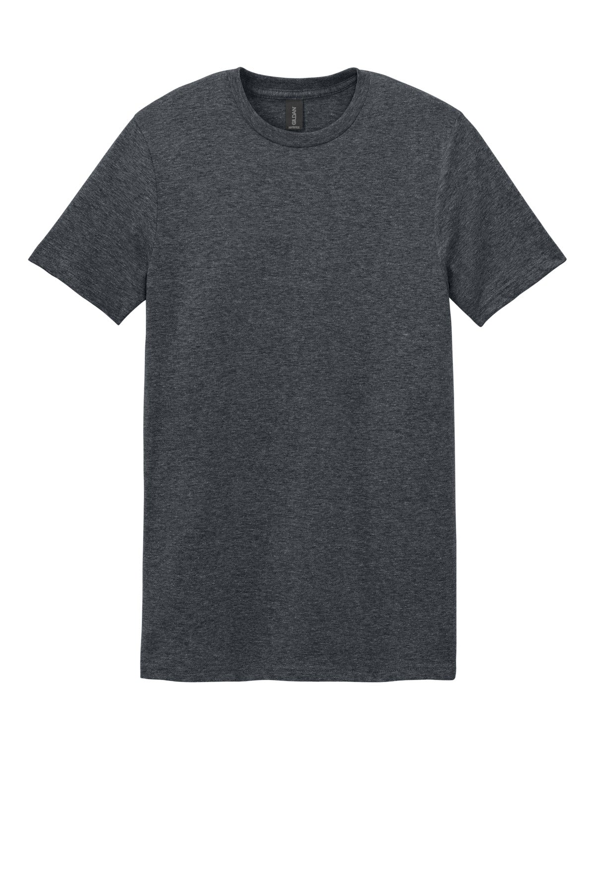 Front View of Dark Heather Gildan Softstyle T-Shirt. 64000 plain