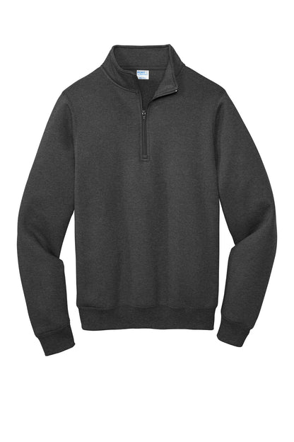 Front View of Dark Hthr Grey Port & Co Core Fleece 1/4-Zip Pullover Sweatshirt PC78Q