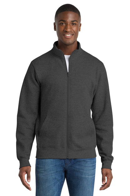 Front View of Dark Hthr Grey Port & Co Core Fleece Cadet Full-Zip Sweatshirt PC78FZ plain