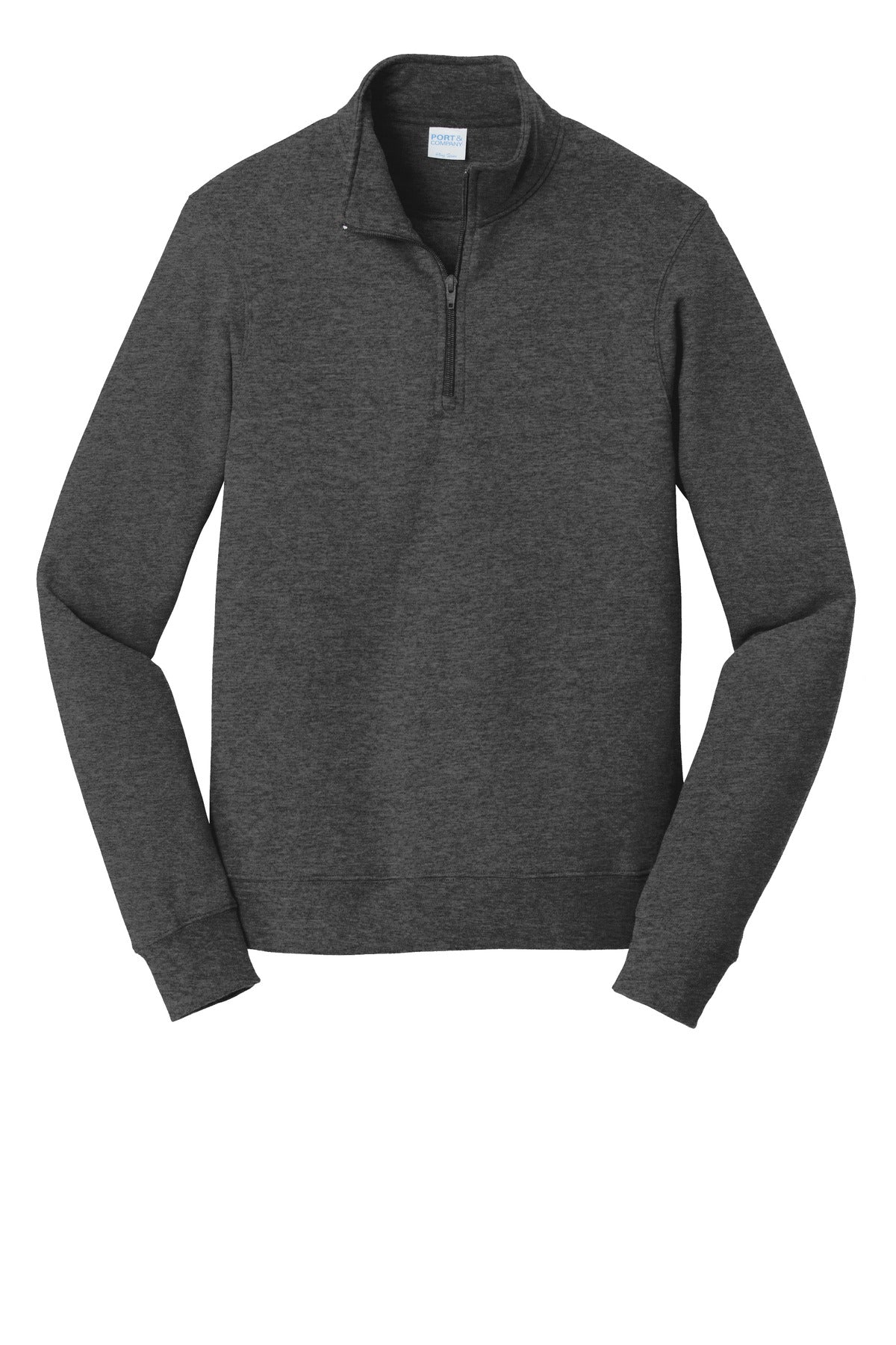 Front View of Dark Hthr Grey Port & Co Fan Favorite Fleece 1/4-Zip Pullover Sweatshirt. PC850Q plain