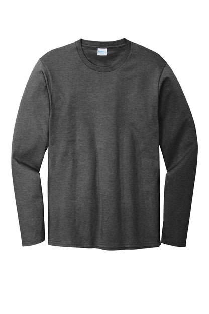 Front View of Dark Hthr Grey Port & Co Long Sleeve Bouncer Tee PC600LS plain