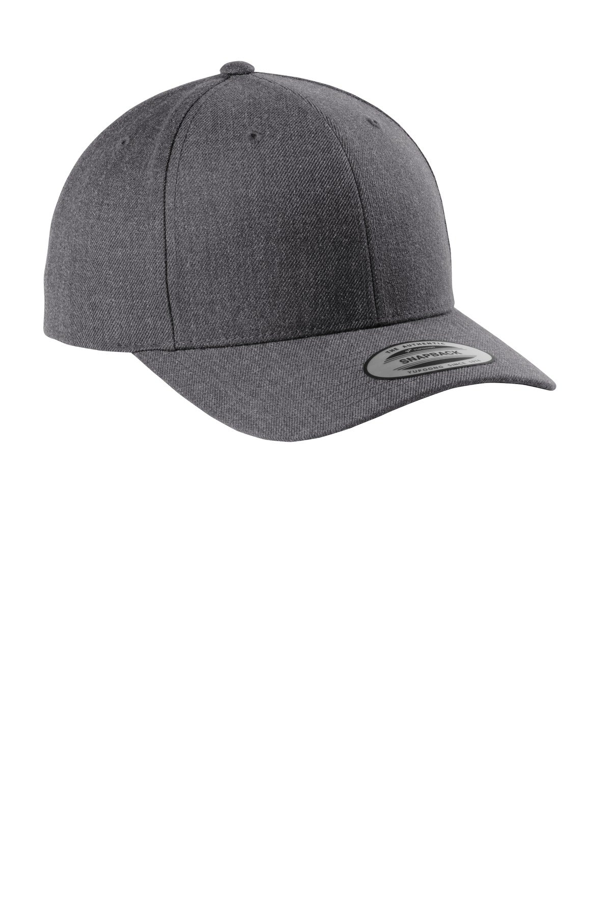 Front View of Dark Hthr Grey Sport-Tek YP Classics Curve Bill Snapback Cap. STC43 plain