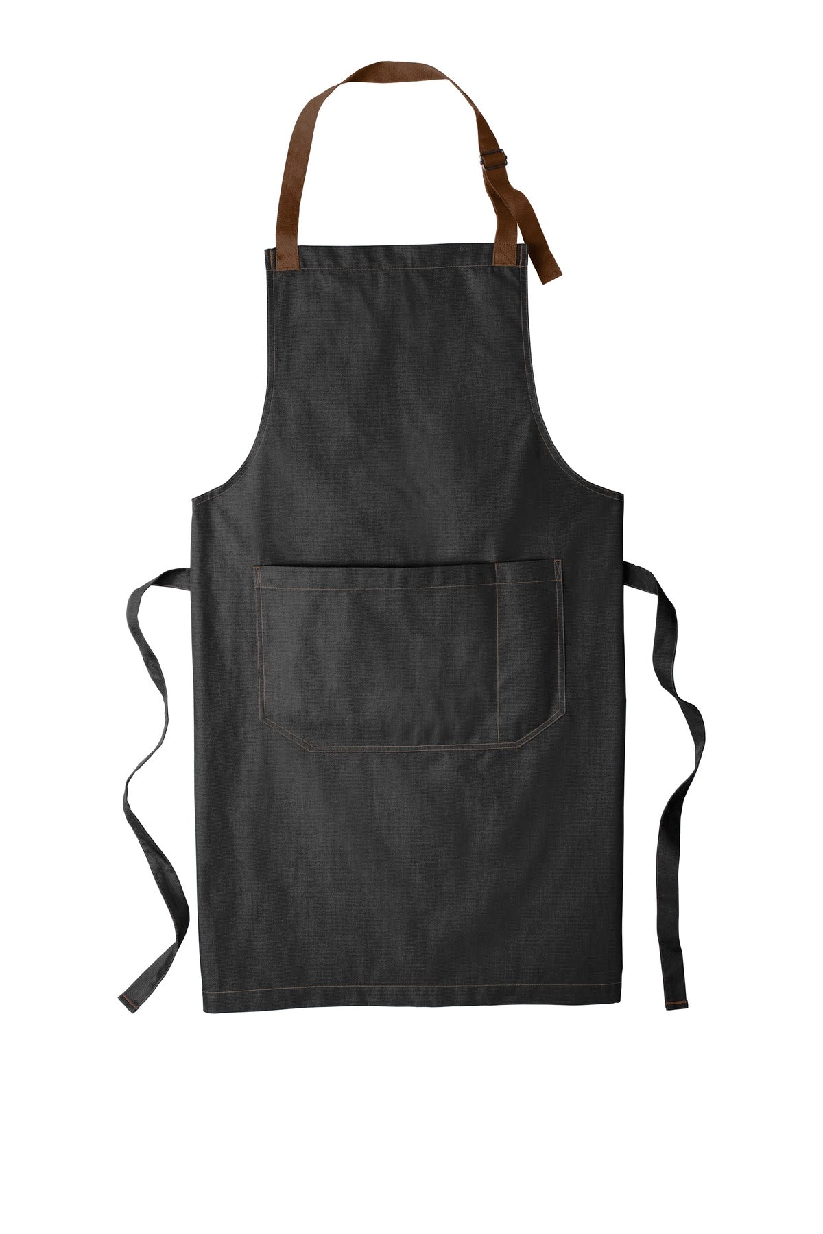 Front View of Dark Midnight Port Authority Market Full-Length Bib Apron. A800 plain