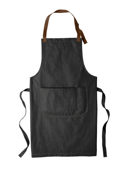 Front View of Dark Midnight Port Authority Market Full-Length Bib Apron. A800 plain
