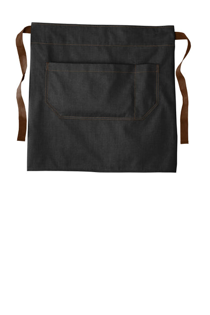 Front View of Dark Midnight Port Authority Market Half Bistro Apron. A801 plain
