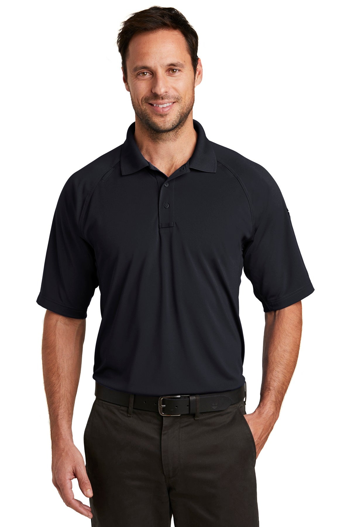 Front View of Dark Navy CornerStone Select Lightweight Snag-Proof Tactical Polo. CS420 plain