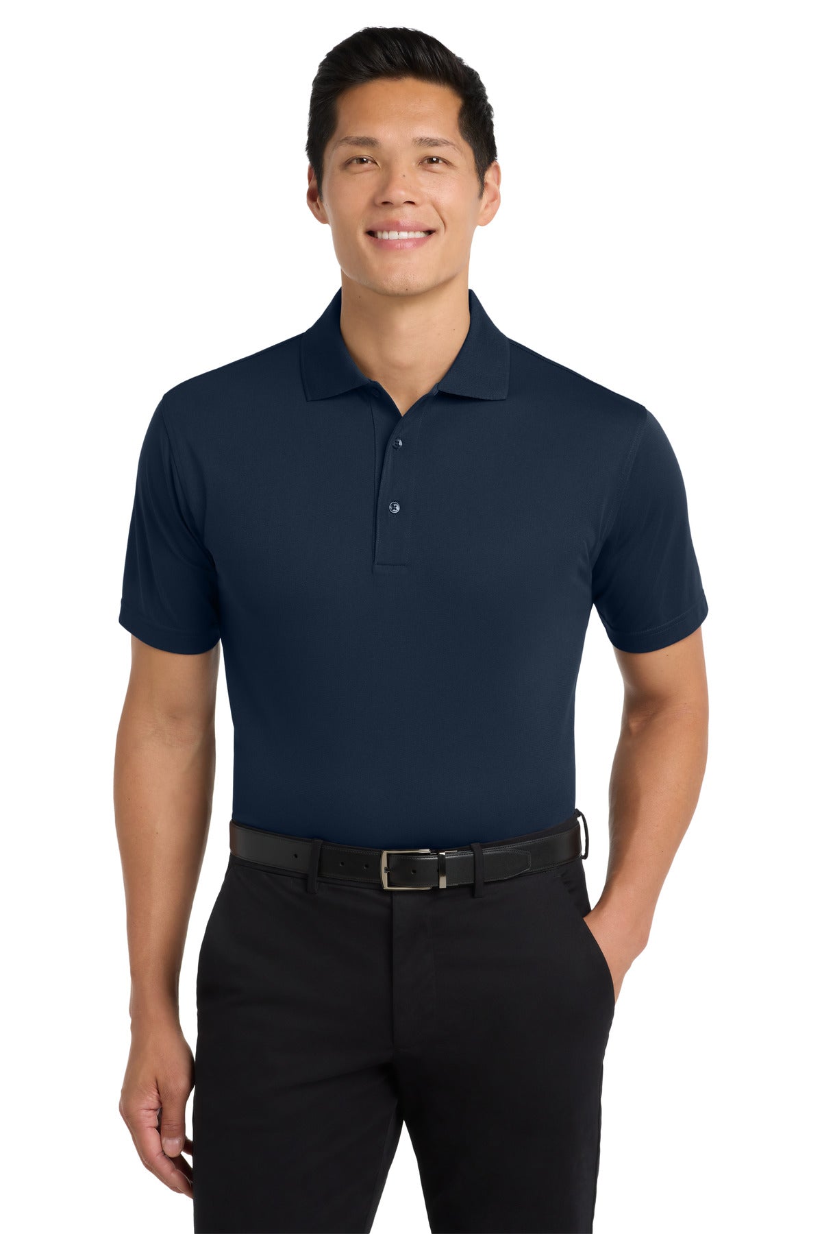 Front View of Dark Navy Port Authority Tech Pique Polo. K527 plain