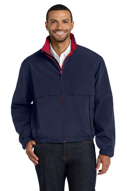 Front View of Dark Navy/Red Port Authority Legacy Jacket. J764 plain