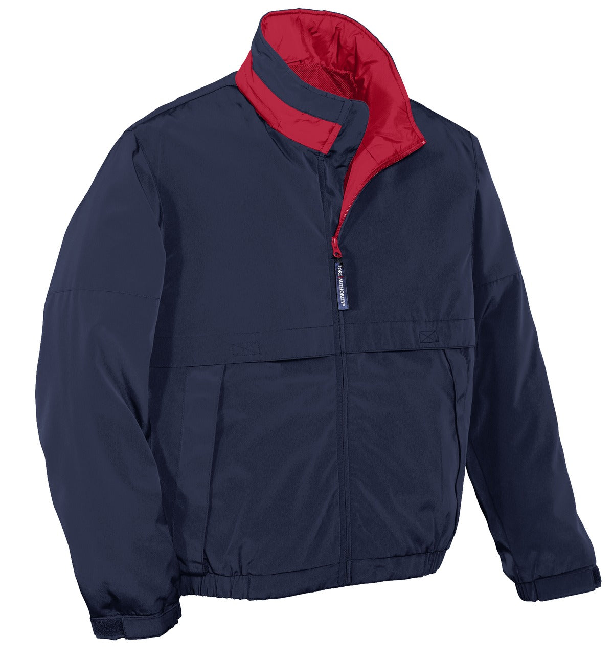 Front View of Dark Navy/Red Port Authority Legacy Jacket. J764 plain